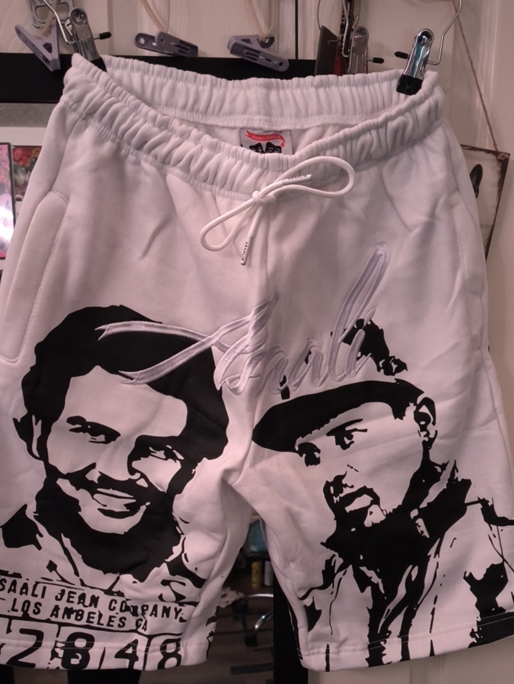 White Asaali Cartel Shorts With Black Faces, Size Large NWT